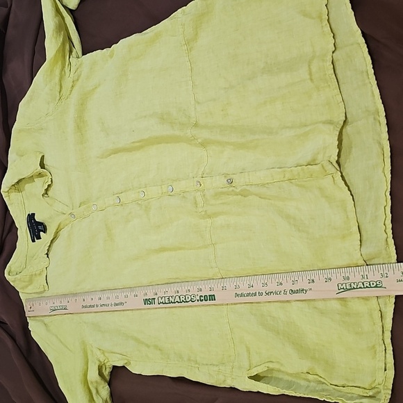 Tahari Lime Linen Button Up Side Slit Long Roll Tab Sleeve Tunic Top Size 1X - Picture 5 of 7